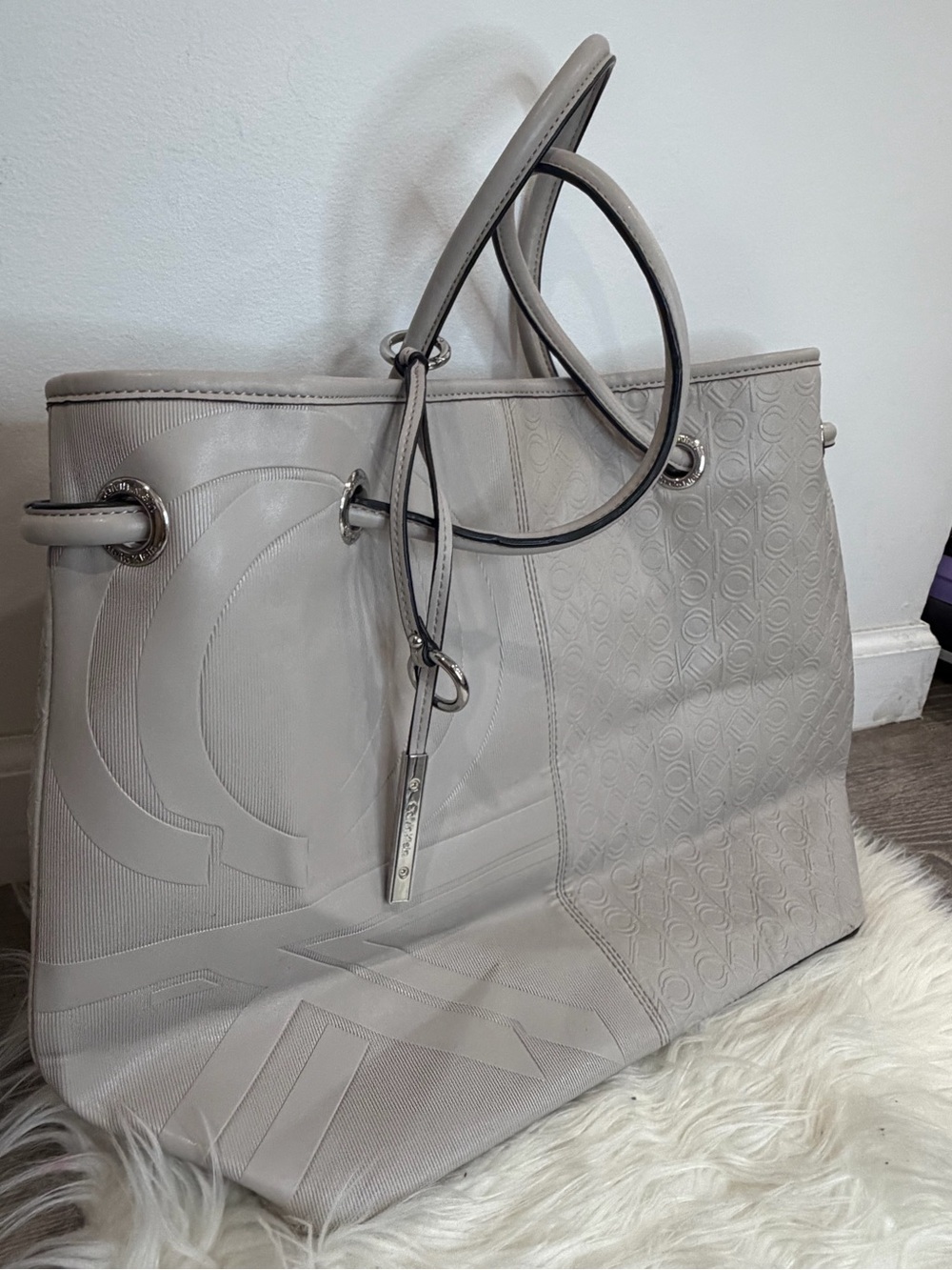 Calvin Klein Gray Embossed Logo Tote
